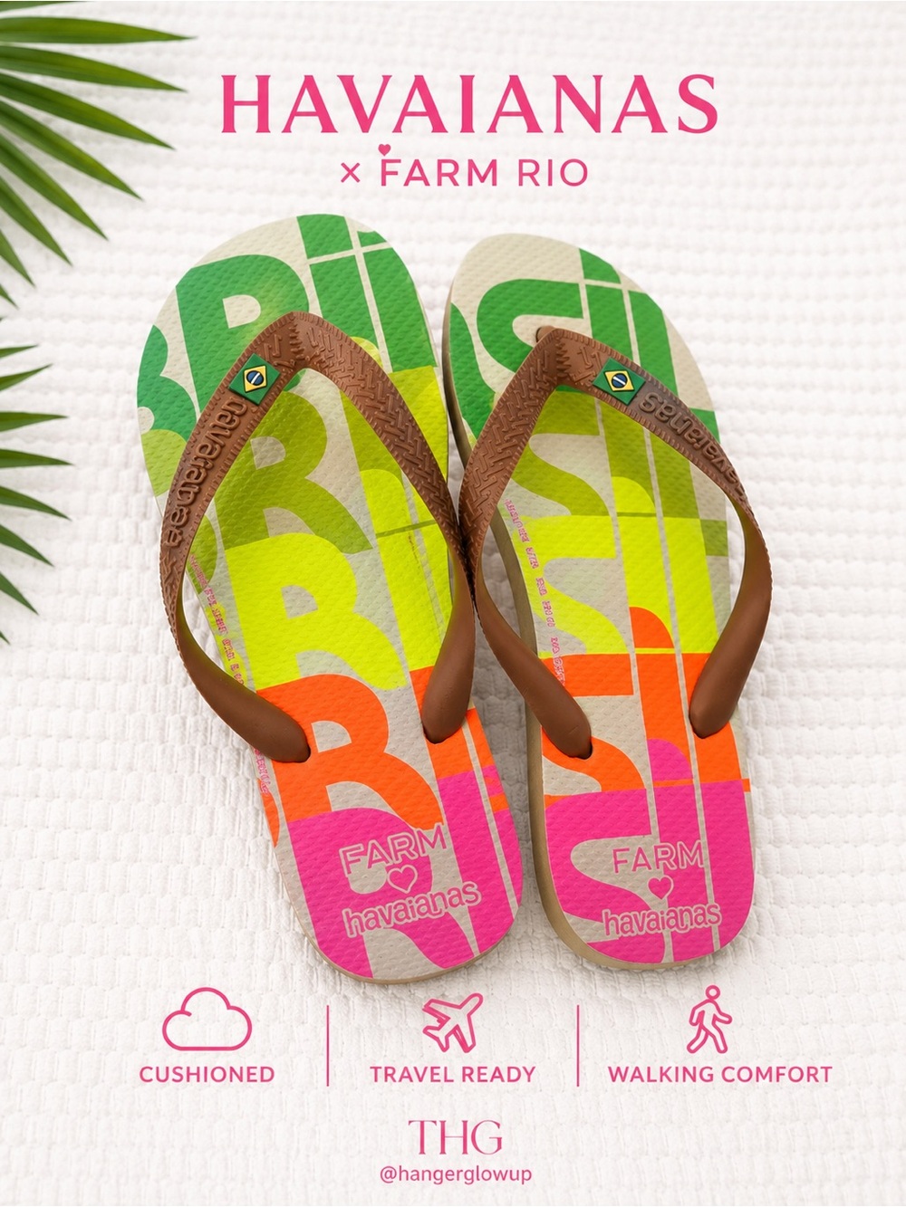 Havaianas x FARM Rio Brazil Flip Flops Tropical Neon Print Sz 7/8 NWT